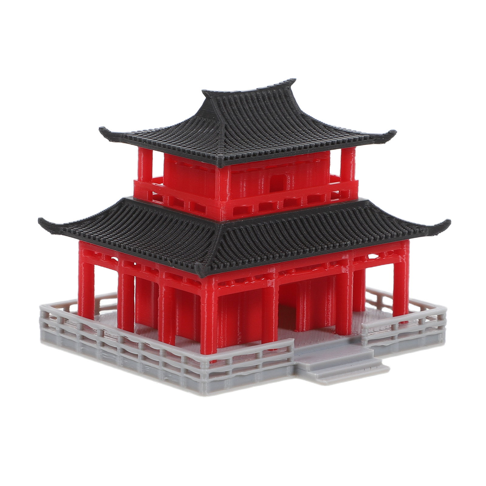 Aquarium Fish Tank - Black Red Ancient Chinese Pavilion Aquarium