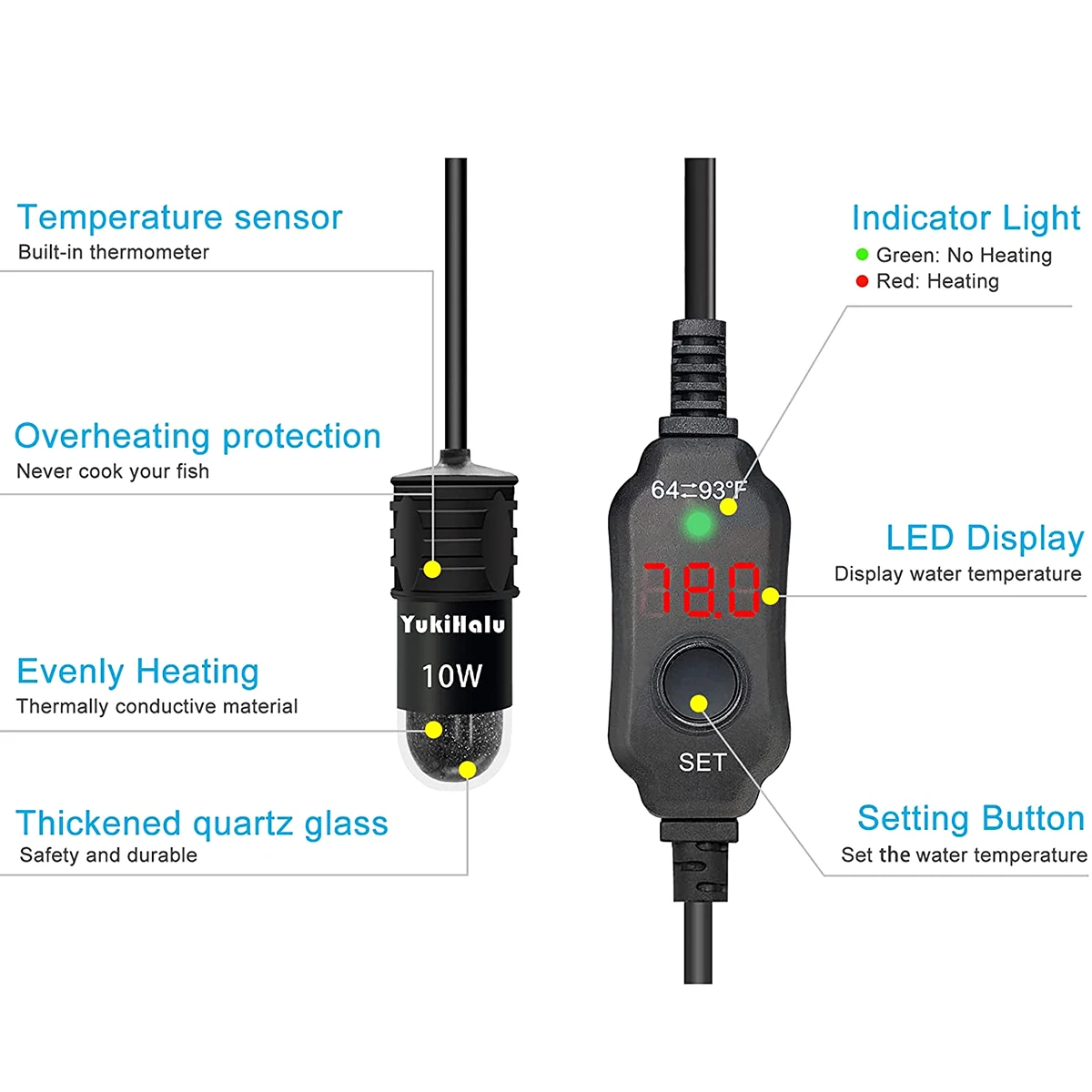 10W Adjustable Aquarium Heater - Fish Tank Heater ulasan dan harga